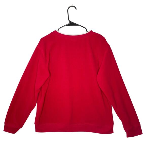 Vintage Disney Mickey Mouse Fleece Sweatshirt Red Embroidered Floral Y2K Retro L - Picture 2 of 7